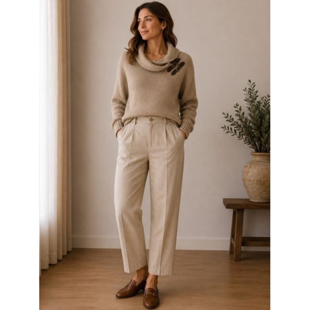 Talbots Cowl Neck Sweater Medium Tan Wool Cashmere Quite Luxury‎ Preppy Minimal